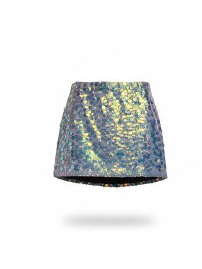 Maner Womens Iridescent Sequin Mini Skirt Textured Partywear Size L